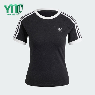 Adidas/阿迪达斯正品女士条纹印花圆领休闲运动短袖T恤IU2429