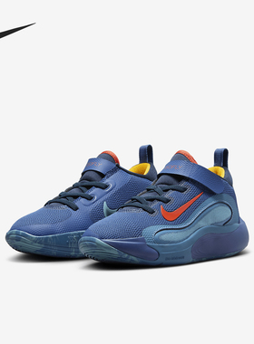 Nike/耐克正品耐磨运动新款儿童魔术贴防滑轻便篮球鞋FQ7670-400