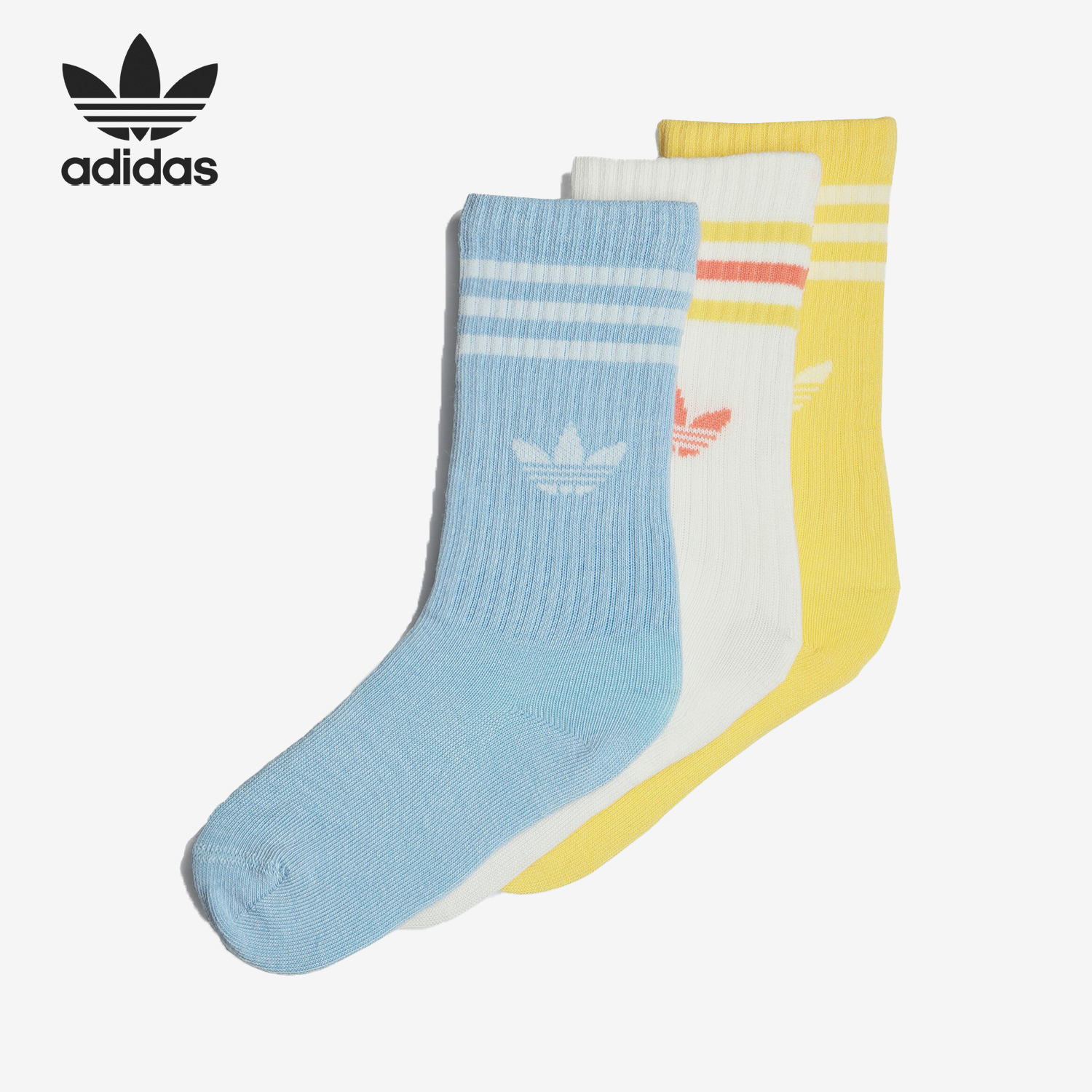 Adidas/阿迪达斯正品三叶草儿童运动休闲中筒袜三双装IB9299
