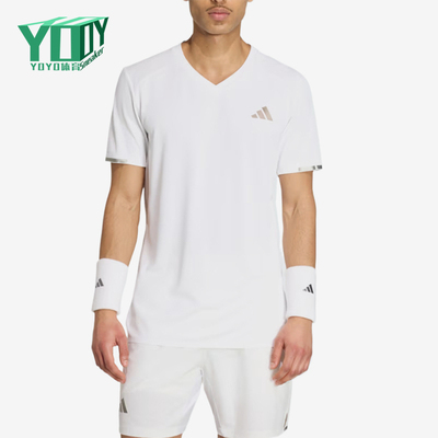 Adidas/阿迪达斯正品男士运动休闲透气短袖V领网球衣KF5001