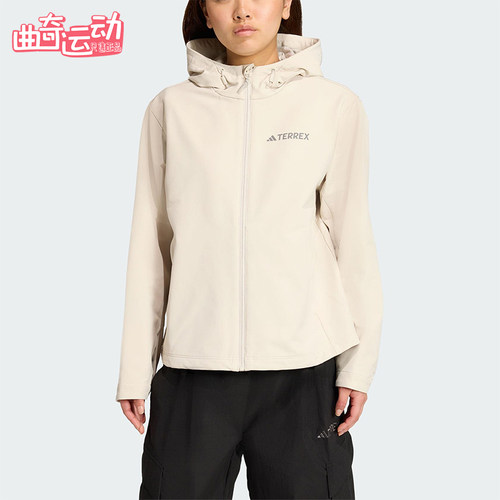 Adidas/阿迪达斯正品2025女士拉链户外保暖宽松软壳外套JV6235