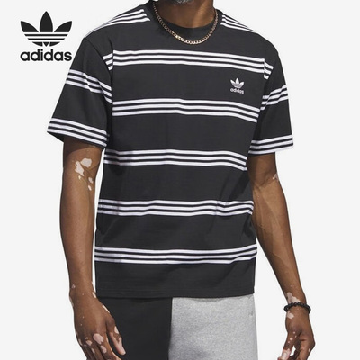 Adidas/阿迪达斯正品三叶草新款男士条纹透气短袖T恤IL4703