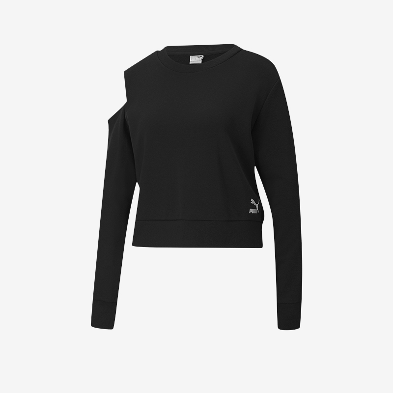Puma/彪马官方正品时尚女士短款潮流露肩宽松圆领长袖套头卫衣