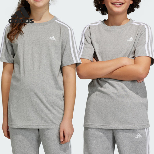 Adidas/阿迪达斯正品2025夏季款大童三条纹透气短袖IB1669