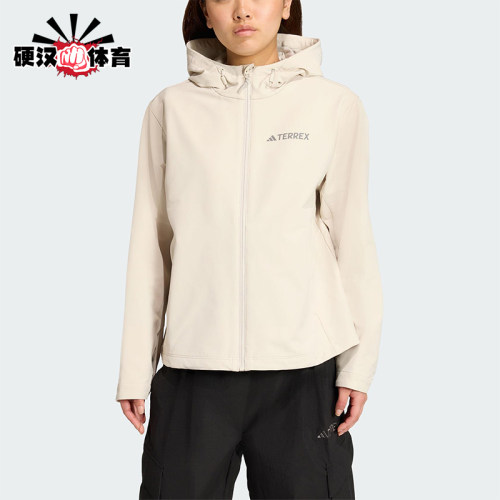 Adidas/阿迪达斯正品2025女士拉链户外保暖宽松软壳外套JV6235