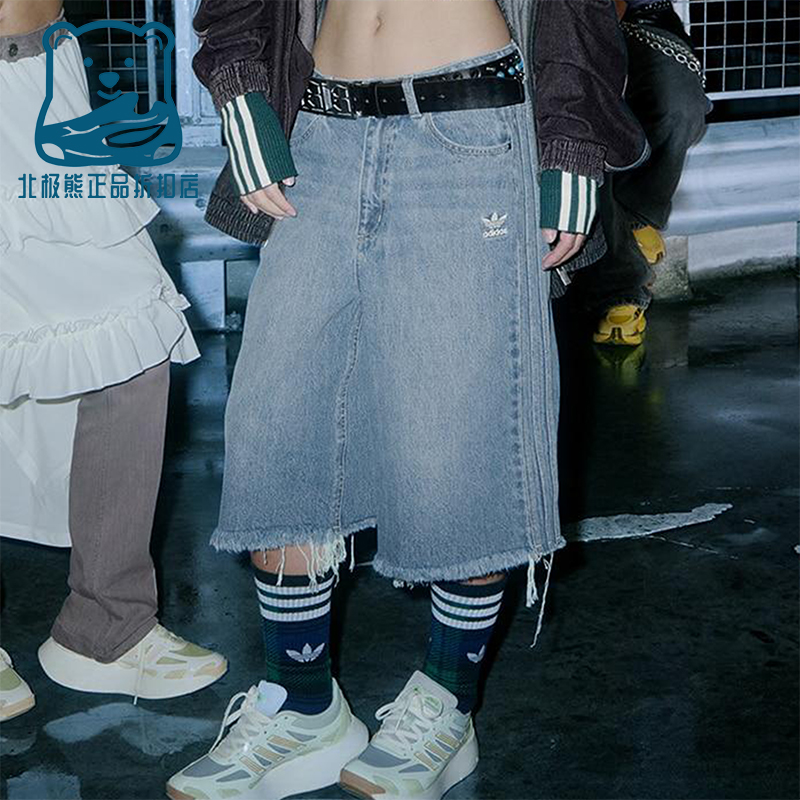 Adidas/阿迪达斯正品三叶草女士经典牛仔梭织宽松五分短裤KB5432