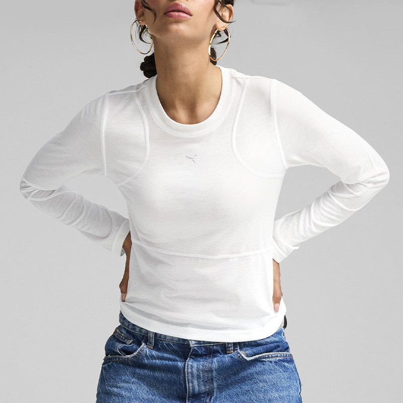 Puma/彪马正品TIGHT新款女白色瑜伽贴合经典圆领长袖T恤626648-02