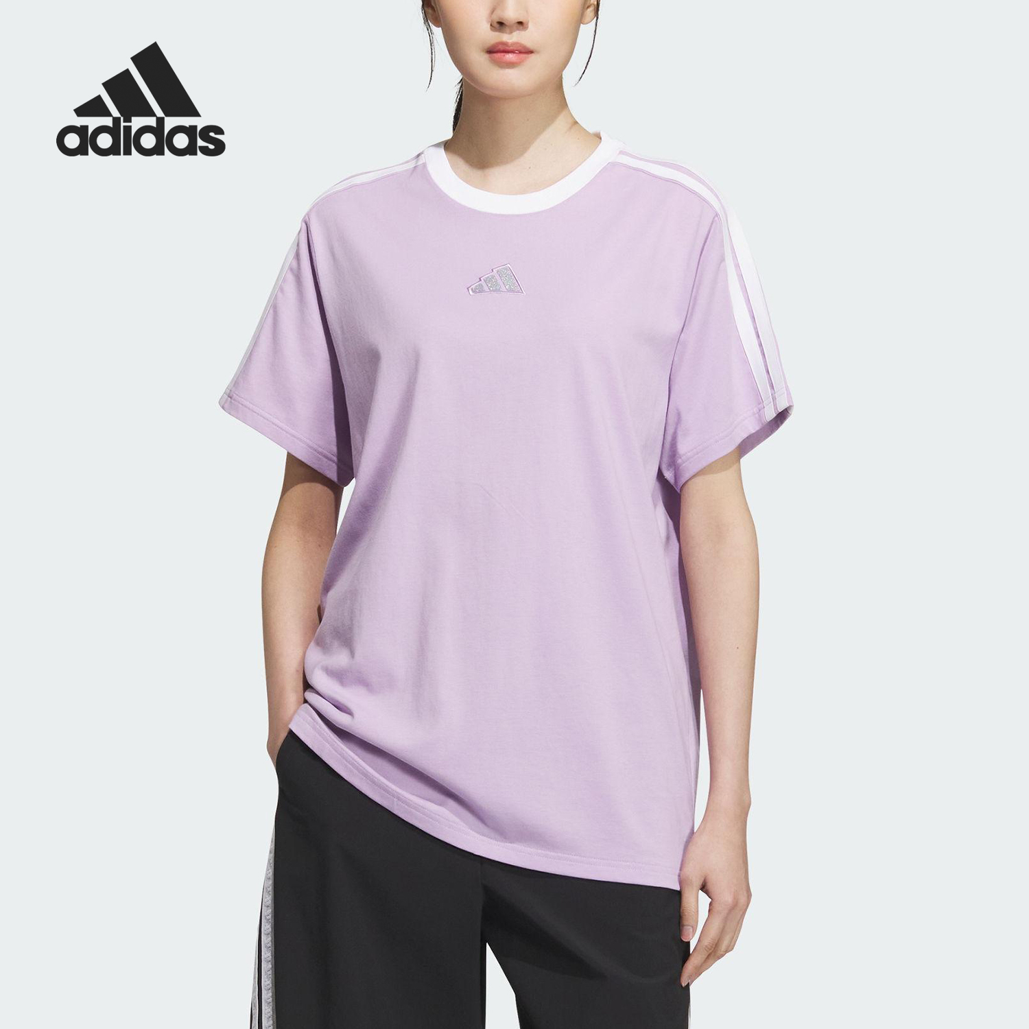 Adidas/阿迪达斯正品夏季女士条纹运动宽松休闲短袖KB7760