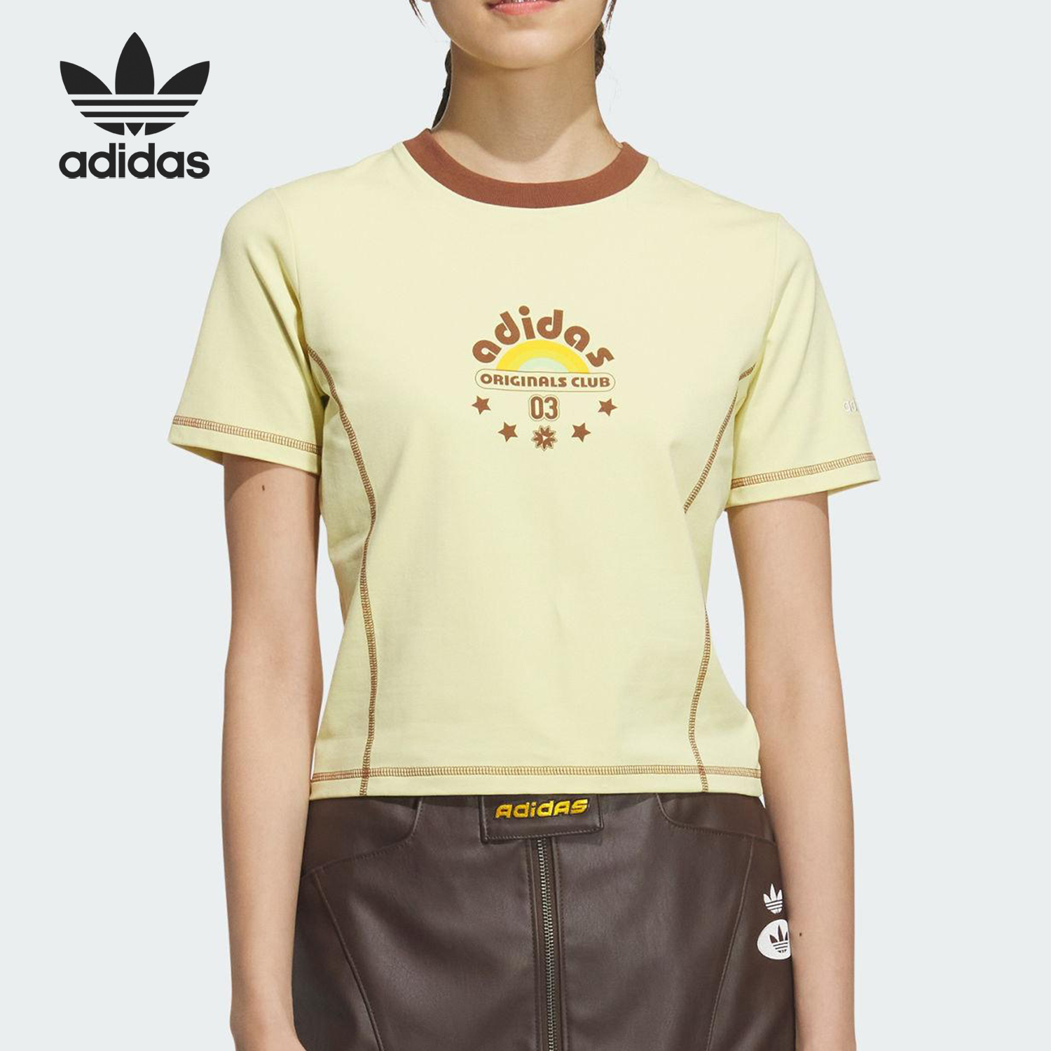 Adidas/阿迪达斯正品三叶草女士套头户外耐穿短款T恤JX6571