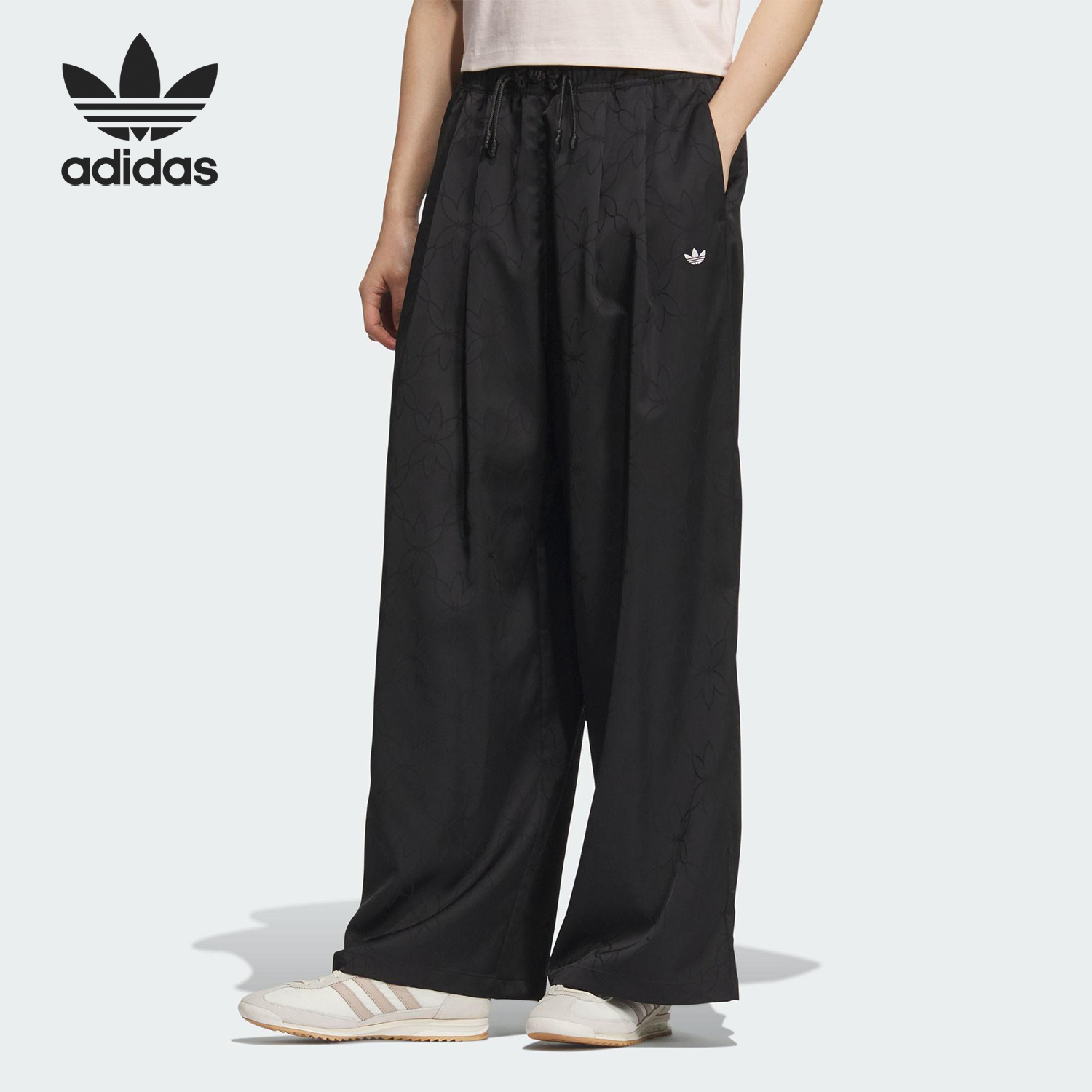 Adidas/阿迪达斯正品2025 三叶草女士时尚复古阔腿长裤KB6406