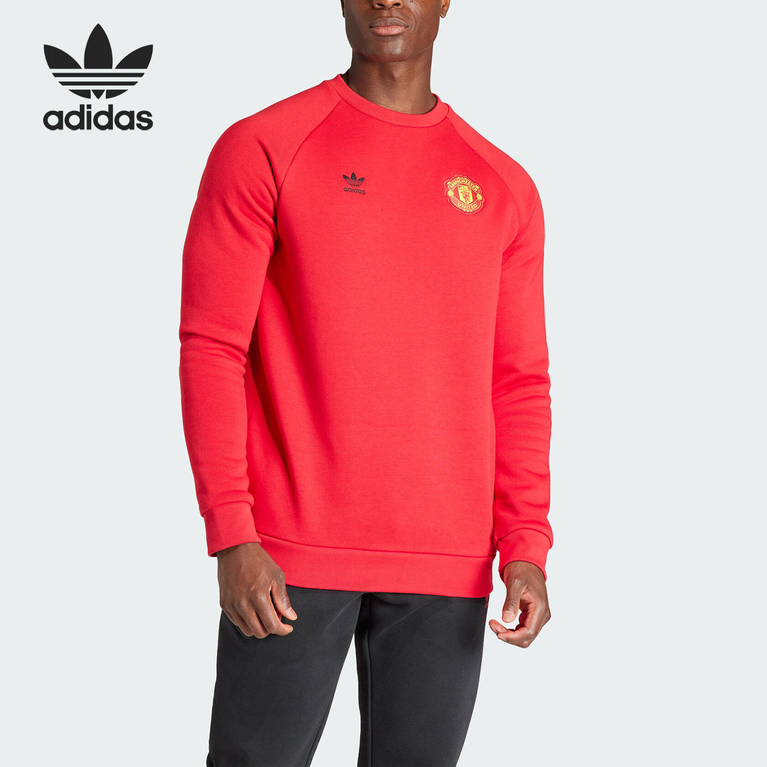 Adidas/阿迪达斯正品三叶草男士足球运动加绒圆领卫衣IK8702