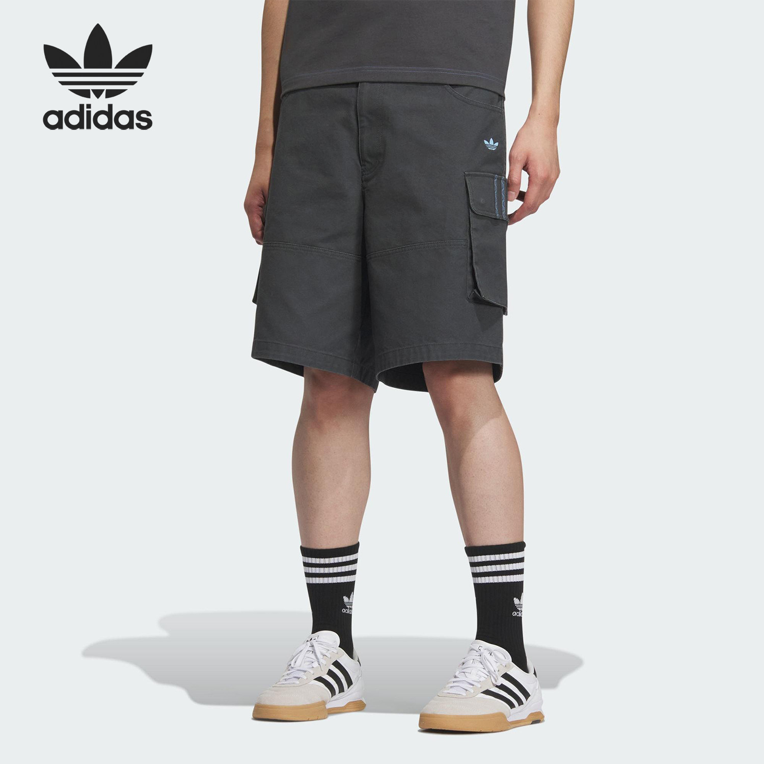 Adidas/阿迪达斯正品三叶草男士运动梭织工装宽松短裤KC1435 - 实物图