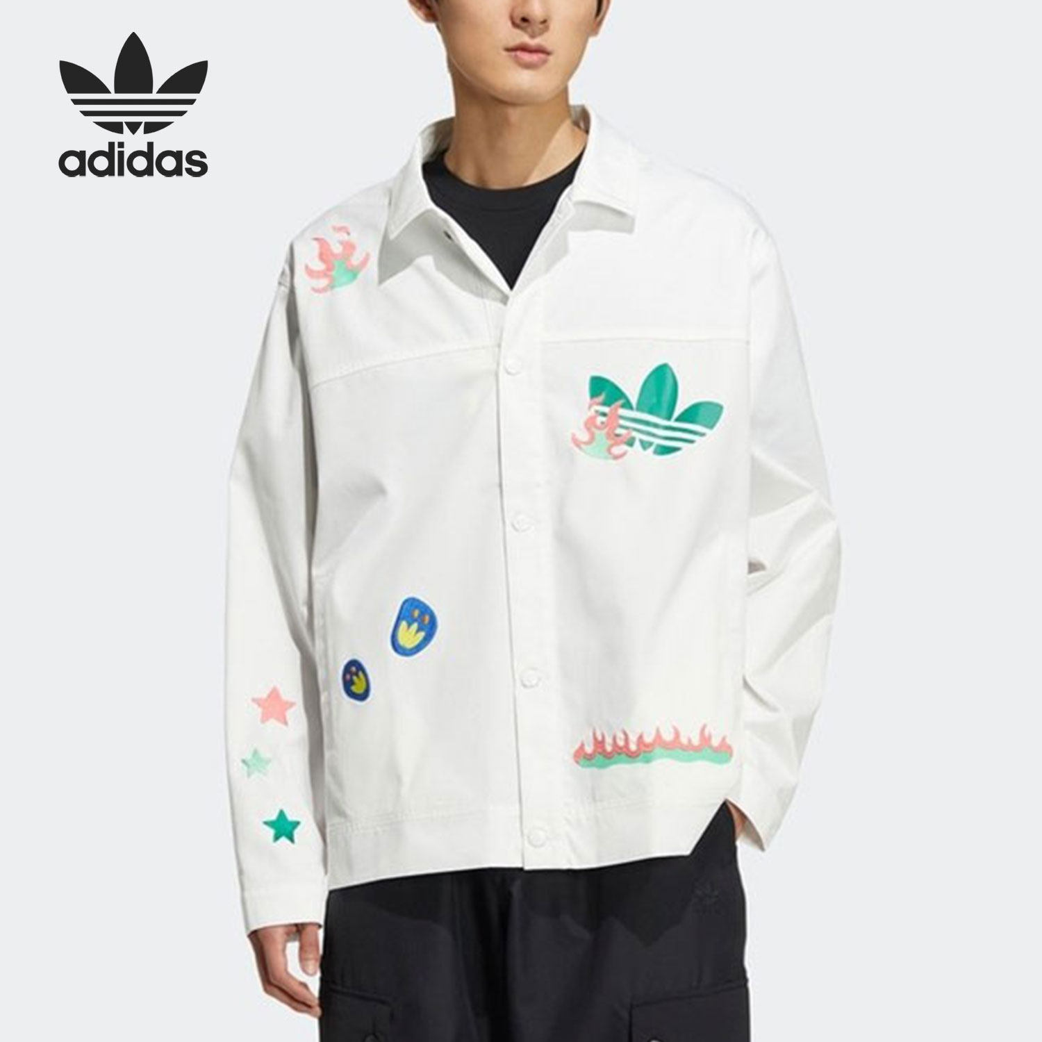 Adidas/阿迪达斯正品当季新款三叶草印花男女运动夹克HP0116