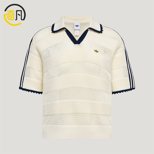 Adidas/阿迪达斯正品三叶草女士时尚条纹短袖Polo衫KX0713