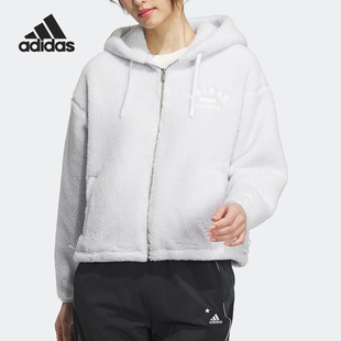女子仿羊羔绒连帽夹克外套IK3478 新款 Adidas 阿迪达斯正品