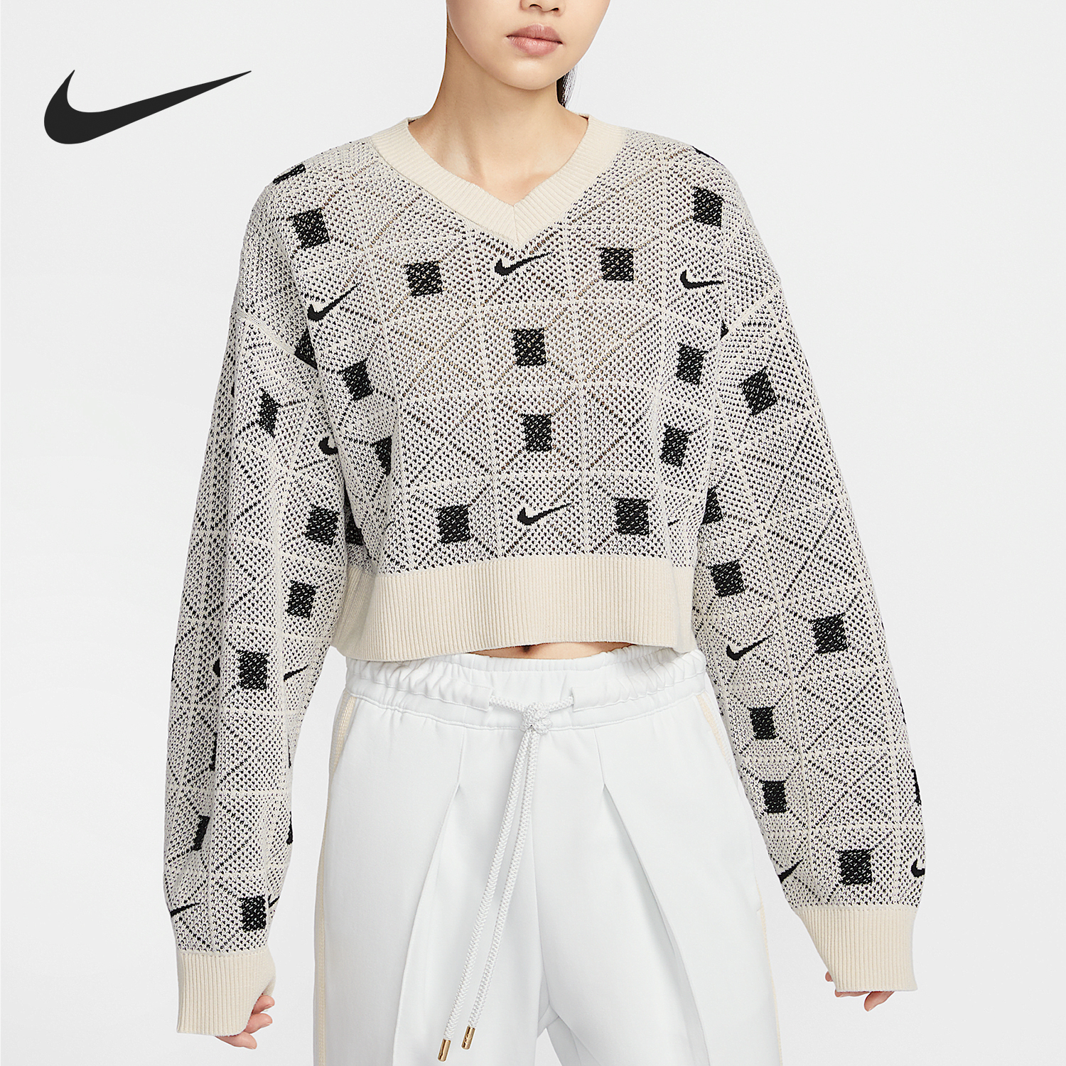 Nike/耐克正品Naomi Osaka女士短款V领针织毛衣FV7802-110