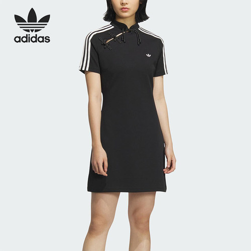 Adidas/阿迪达斯正品2025 三叶草女士经典新中式立领连衣裙KB6409
