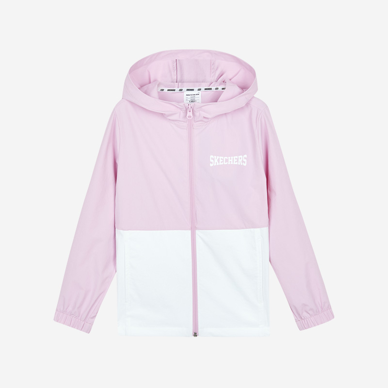 斯凯奇正品大童梭织连帽外套