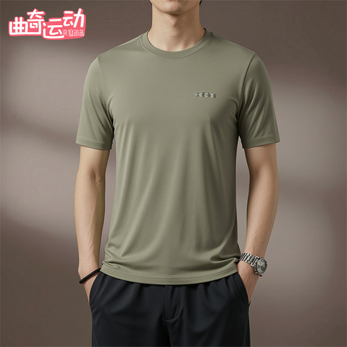 Adidas/阿迪达斯正品圆领宽松风男橄榄绿经典短袖休闲T恤KQ5316