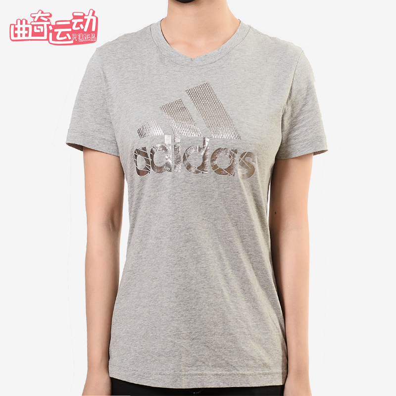 Adidas/阿迪达斯正品2025女士日常圆领透气LOGO印花短袖T恤DV3030