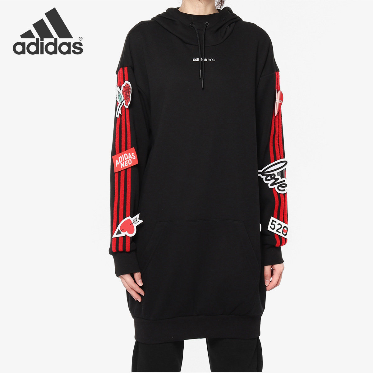 Adidas/阿迪达斯正品女子当季新款黑白色情侣连帽运动服EI4443