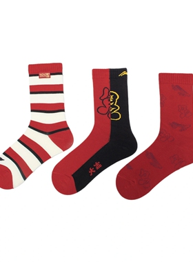 Lining/李宁正品新款男女大童新年三双装休闲运动袜YWTT009