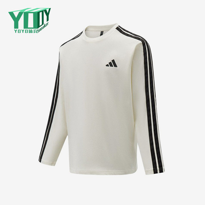 Adidas/阿迪达斯正品3STLS新款男米白黑色休闲长袖T恤KR2536