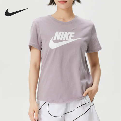Nike/耐克正品Sportswear新款女浅紫白色短袖T恤DX7907-226