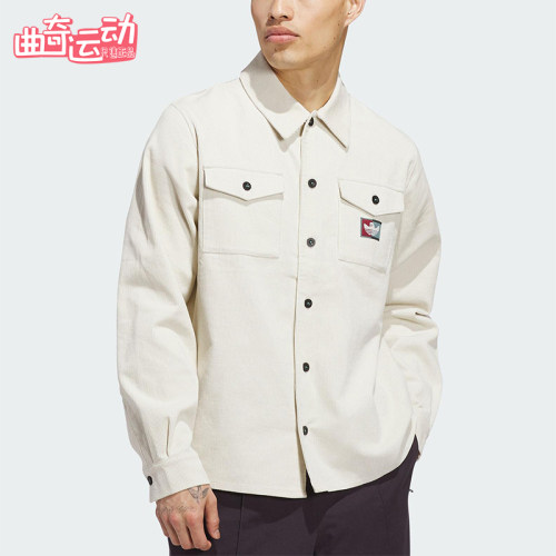 Adidas/阿迪达斯正品三叶草男女经典灯芯绒翻领简约衬衫JX5443