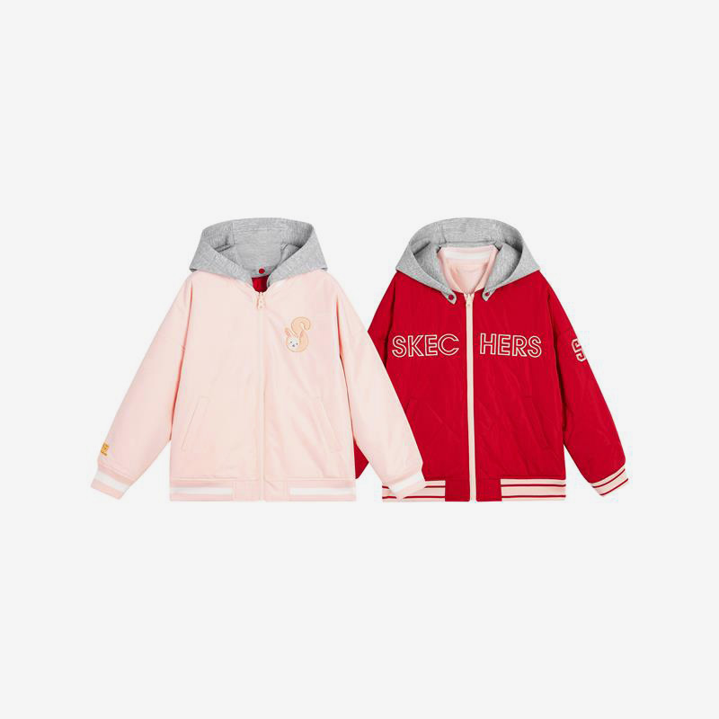 Skechers/斯凯奇正品春季女童休闲保暖双面穿裥棉外套