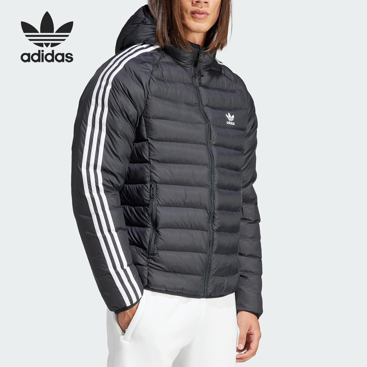 Adidas/阿迪达斯正品三叶草男士连帽保暖三条纹棉服IL2563