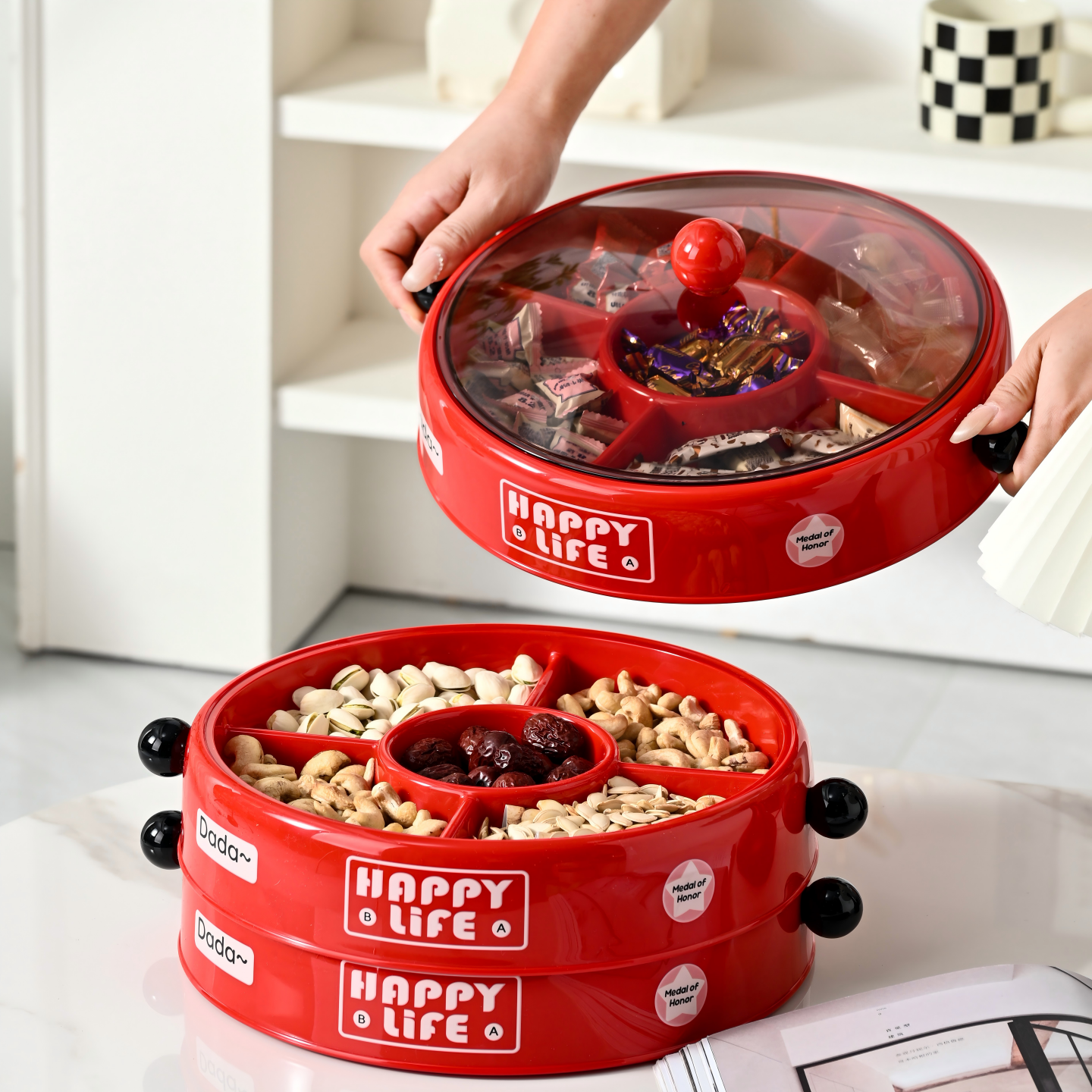 轻奢旋转分格干果盘收纳盒