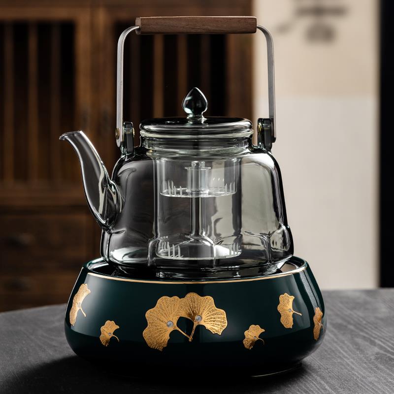 新款陶瓷炉电陶炉煮茶器高档家用玻璃提梁烧水壶蒸茶壶煮茶炉套装