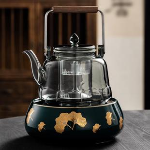 陶瓷炉电陶炉煮茶器高档家用玻璃提梁烧水壶蒸茶壶煮茶炉套装 新款