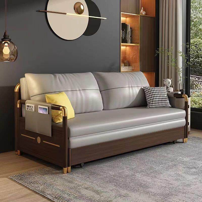 新中式实木沙发床可折叠两用小户型客厅多功能储物推拉伸缩双人床