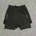 Black Double-Layer Quick-Drying Shorts (Grey Hook-Double Bars)