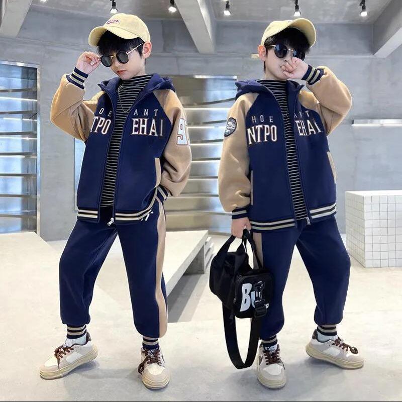 小孩子衣服春秋款新款男童外套休闲运动儿童装时尚连帽卫衣中大童