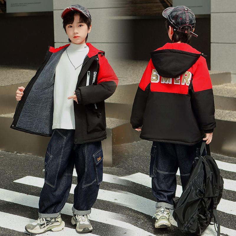 男童棉衣儿童中长款2024新款外套中大童加厚加绒棉服冬装棉袄