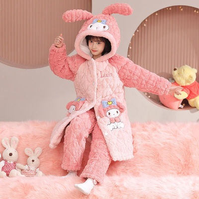 女童睡袍三层夹棉冬季套