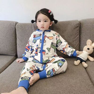 儿童睡袋拉链连体衣男童宝宝防踢被子睡衣女童婴儿秋冬保暖家居服