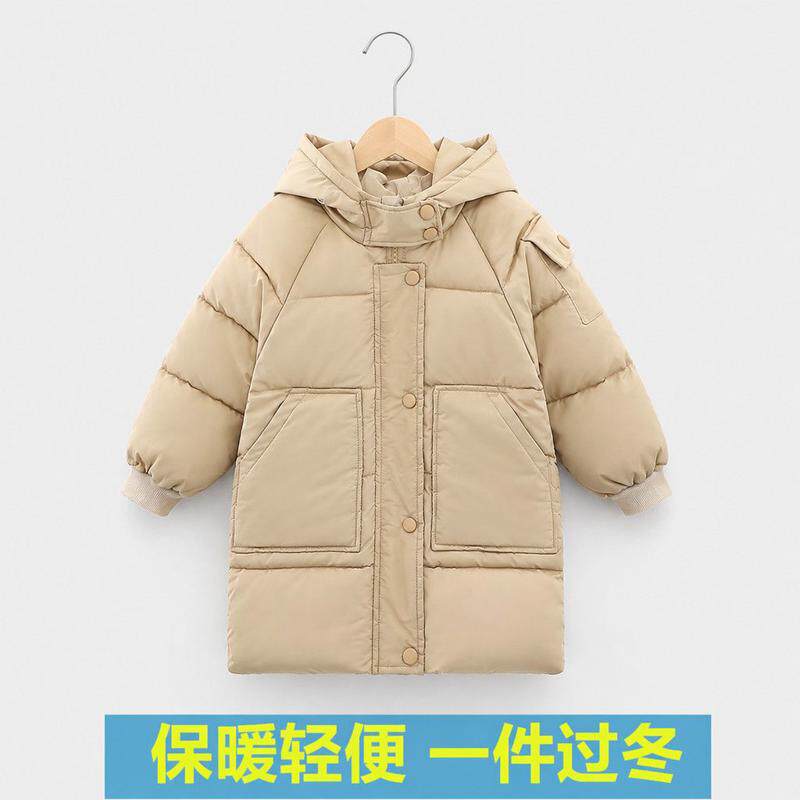 儿童羽绒棉服中长款棉袄男女中大童连帽加厚抗寒外套过膝顺色棉服