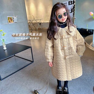 女童棉服2024秋冬季新款女宝小香风韩系中长款公主风加厚宽松外套