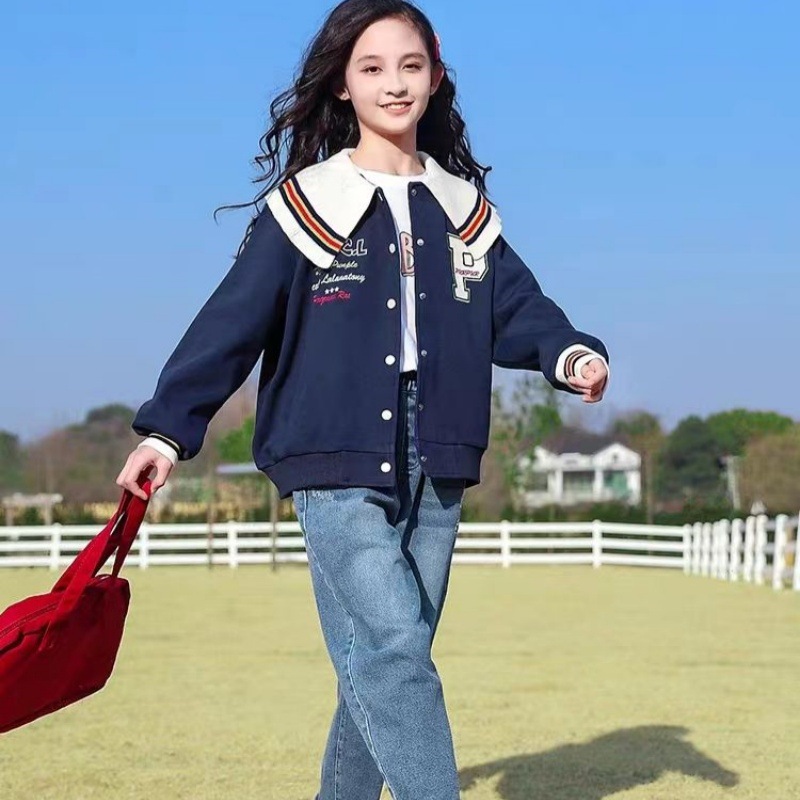 女童甜美jk制服ins字母中大童春秋款外穿开衫炸街百搭小香风外套