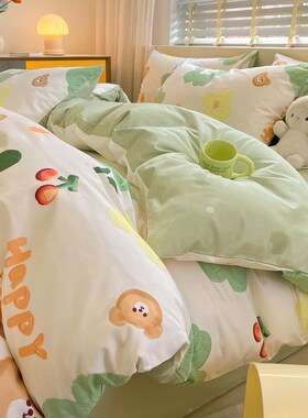 ins卡通少女心纯棉单q件被套全棉100双人被罩学生宿舍单人被套