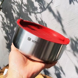 304不锈钢带盖碗泡面大圆碗沙拉盆腌肉盆家用保鲜V碗三层加厚密封