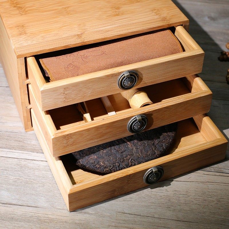 普洱茶盒 竹制普洱茶饼茶叶w罐抽屉式收纳盒茶饼柜分茶盘 茶道配,餐饮具,茶道/零配,淘宝优惠券,粉丝福利购,淘宝优惠卷