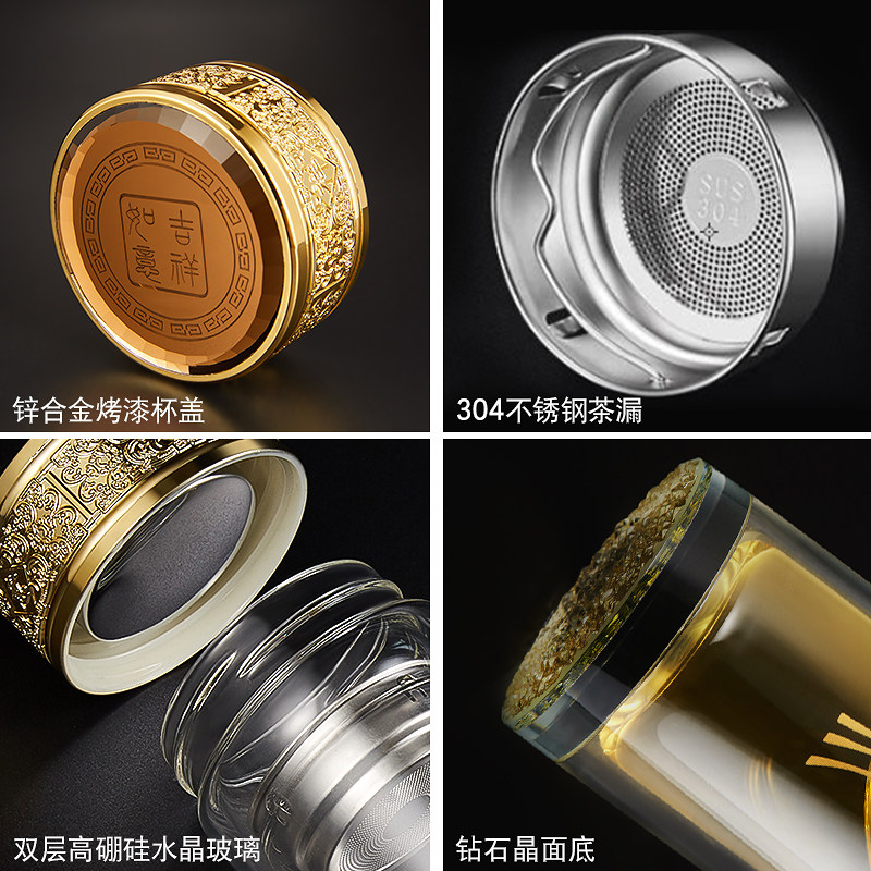 茶杯双层带把玻璃杯隔热防烫水杯大容量杯子男女商W务办公杯创意