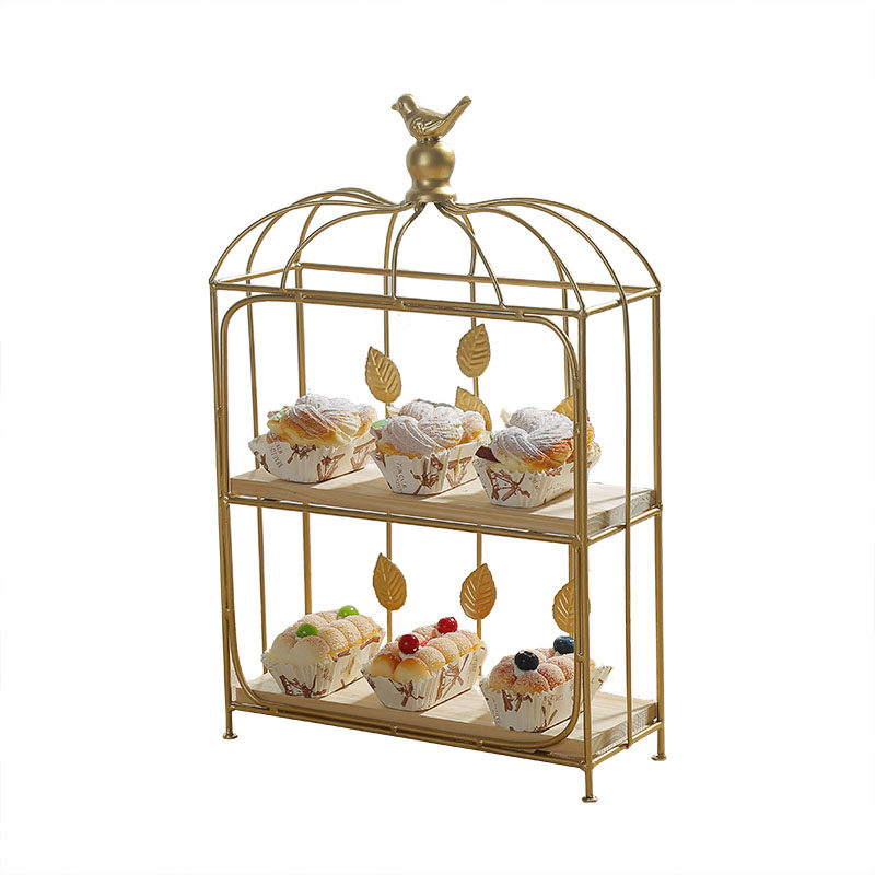 双层鸟笼木质g甜品台摆件冷餐盘蛋糕展示架自助餐点心架铁艺蛋糕
