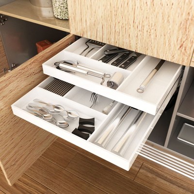 橱柜加装滑轨收纳托盘拉篮亚克力抽屉架空橱O柜分格餐具收纳盒定