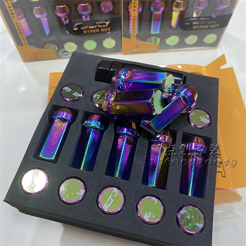 汽车改装锻造强化钢制轮毂s螺丝彩色外六角17号加长螺母螺帽12*1.